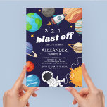 Space Astronaut Any Age Birthday Party Invitation<br><div class="desc">Outer space kids birthday party invitations featuring a starry sky background,  planets of the solar system scattered around the edge,  a rocket ship,  astronaut,  and a modern birthday celebration template that is easy to personalize.</div>