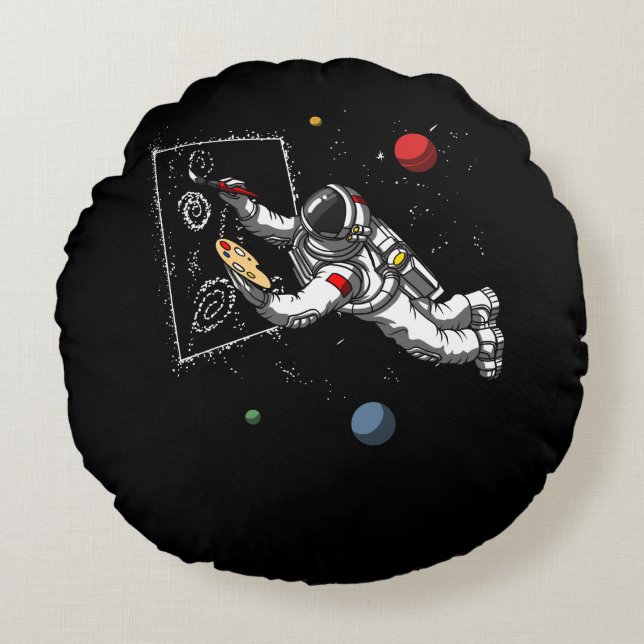 Space Astronaut Art Painter Cosmic Galaxy Artist Round Pillow (Front)