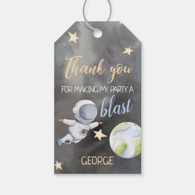 Space Astronaut Birthday Thank You Tag (Front)