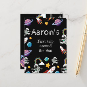 Space Astronaut Black First Birthday Party Postcard