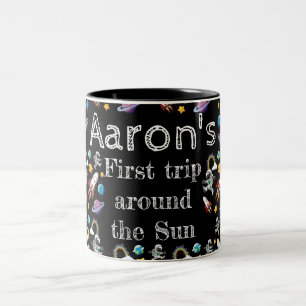 Space Astronaut Black First Birthday Party Two-Tone Coffee Mug