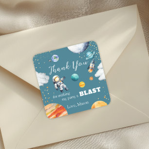 Space Astronaut Blast Thank You Party Sticker