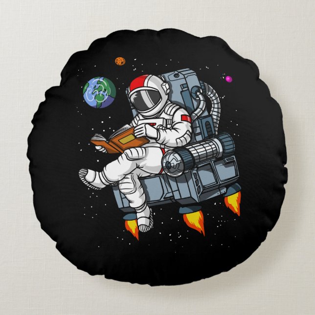 Space Astronaut Book Reading Nerd Cosmic Round Pillow (Front)