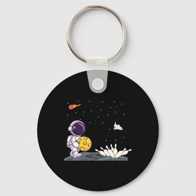 Space Astronaut Bowling Shirt Funny Bowler In Oute Keychain (Front)
