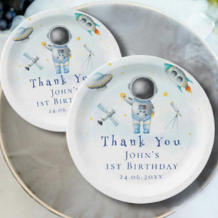 Space Astronaut Boy rockets ufo stars Birthday Paper Plate