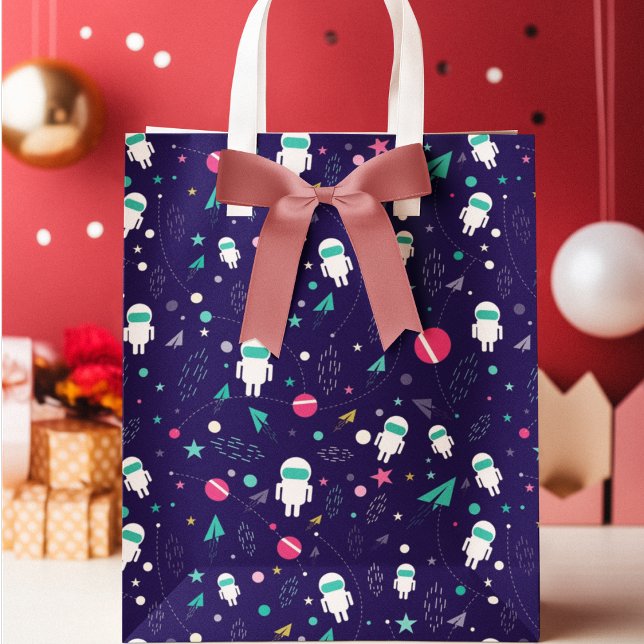 Space Astronaut Cartoon Pattern Large Gift Bag (gift bag, birthday surprise gift bag, teddy bear gift bag, wine gift bag, travel bag, use and throw )