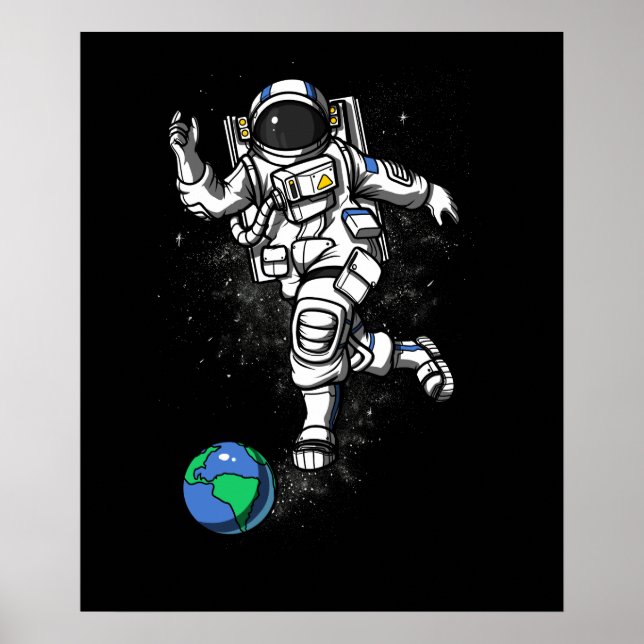 Space Astronaut Cosmic Bowling Planet Earth Poster (Front)