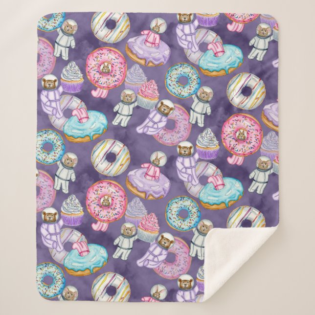 Space Astronaut Forest Friends with Sweet Treats Sherpa Blanket (Front)