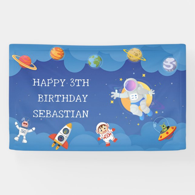 Space Astronaut galaxy planets Birthday Party  Banner (Horizontal)