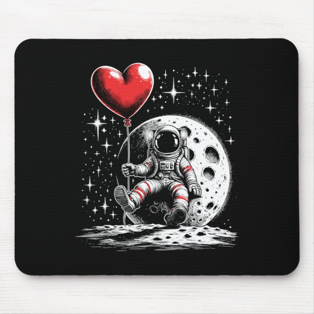 Space Astronaut Heart Bylloon Valentine's Day Vale Mouse Pad (Front)