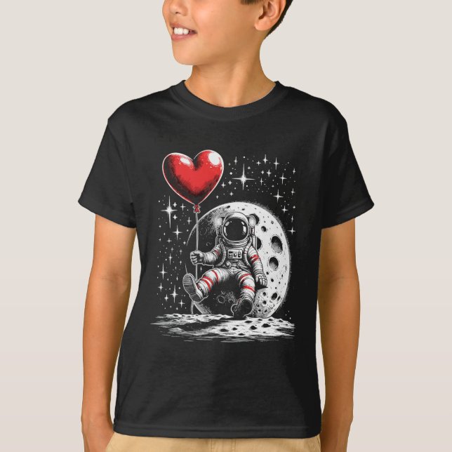 Space Astronaut Heart Bylloon Valentine's Day Vale T-Shirt (Front)