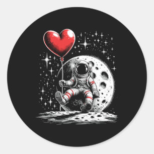 Space Astronaut Heart Lloon Valentine's Day Valent Classic Round Sticker