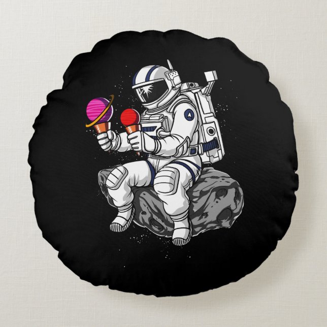 Space Astronaut Ice Cream Planets Cosmic Galaxy Round Pillow (Front)