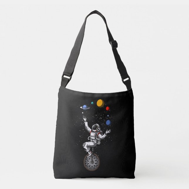 Space Astronaut Juggling Planets Cosmic Astronomy Crossbody Bag (Front)