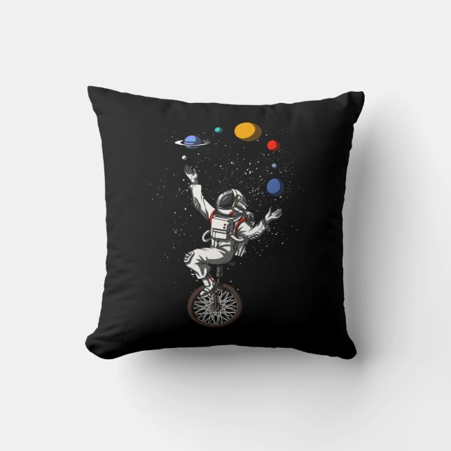 Space Astronaut Juggling Planets Cosmic Astronomy Throw Pillow (Front)