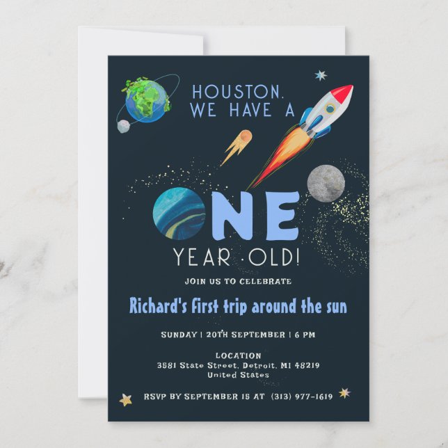 Space Astronaut Kids Colourful Fun Birthday Party Invitation (Front)