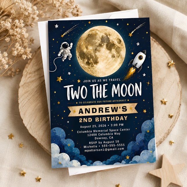 Space Astronaut Moon Birthday Party Invite for Boy (Creator Uploaded)