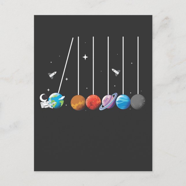 Space Astronaut Pendulum Cradle Rocket Sun System Postcard (Front)
