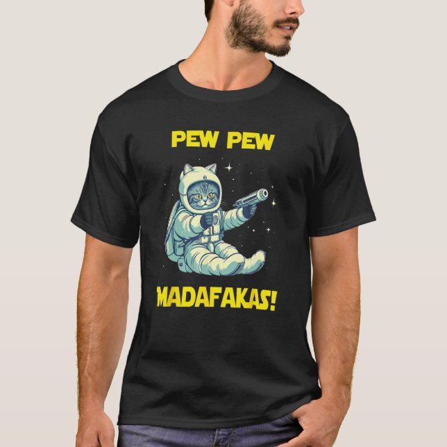 Space Astronaut Pew Madafakas Siberian Cat T-Shirt (Front)