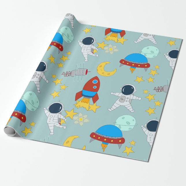 Space Astronaut Planet  Wrapping Paper (Unrolled)