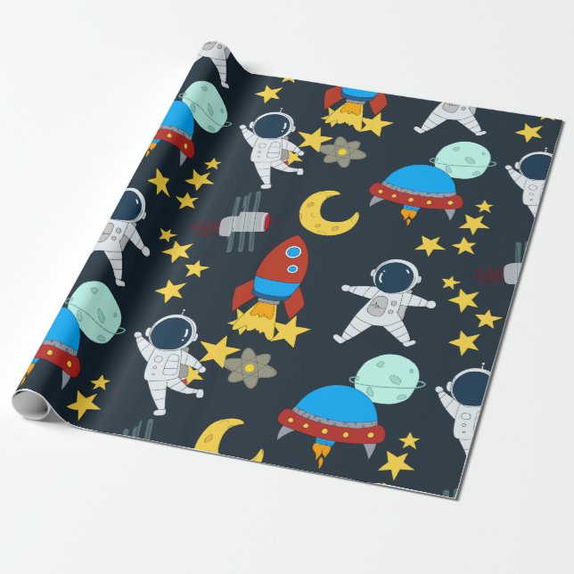 Space Astronaut Planet  Wrapping Paper (Unrolled)