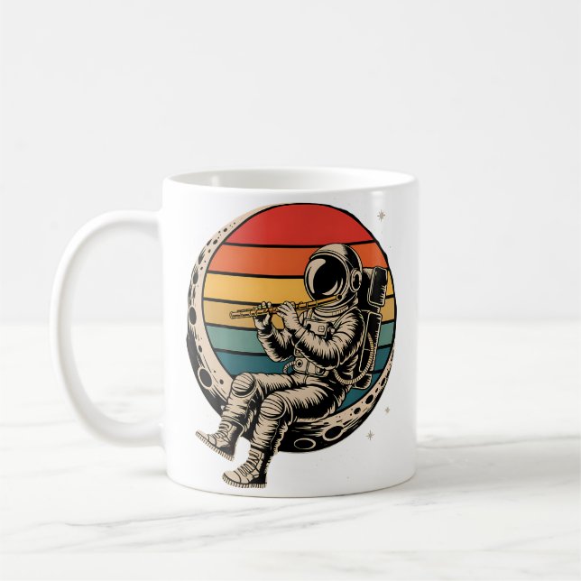 Space Astronaut Playing Flute Player Musician Flut Coffee Mug (Left)