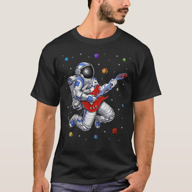 Space Astronaut Playing Guitar T-Shirt (Front)