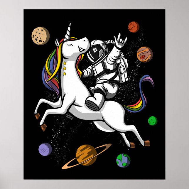 Space Astronaut Riding Magical Unicorn Cosmic Poster (Front)