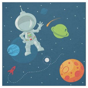 Space Astronaut Seamless Pattern Fabric on Navy