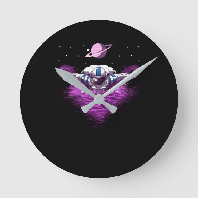 Space Astronaut Swimmer Round Clock (Front)
