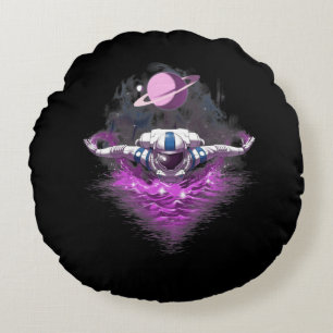 Space Astronaut Swimming Round Pillow