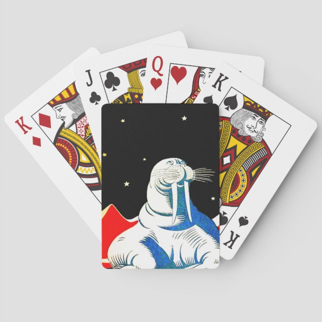 Space Astronaut Walrus Playing Cards (Back)