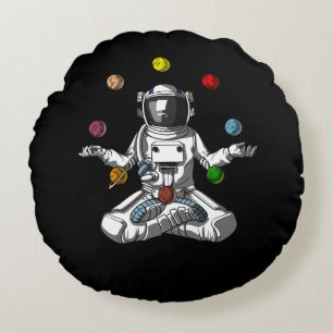 Space Astronaut Zen Yoga Meditation Cosmic Planets Round Pillow