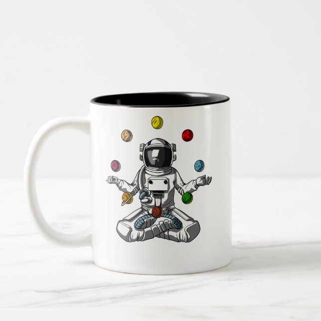 Space Astronaut Zen Yoga Meditation Cosmic Planets Two-Tone Coffee Mug (Left)