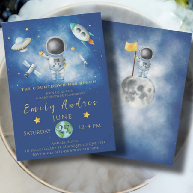 Space Baby Shower Astronaut Boy rockets star Party Invitation (Creator Uploaded)