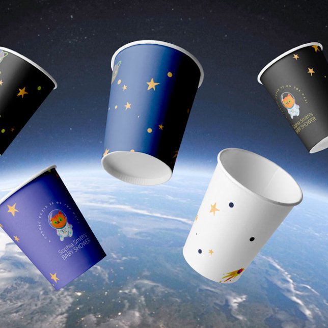 Space Baby Shower, Cute Cat, Gender Neutral  Paper Cups (Creator Uploaded)