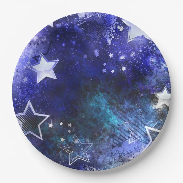 Space Background with Stars Paper Plate (Front)