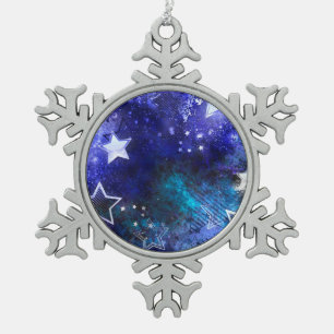 Space Background with Stars Snowflake Pewter Christmas Ornament