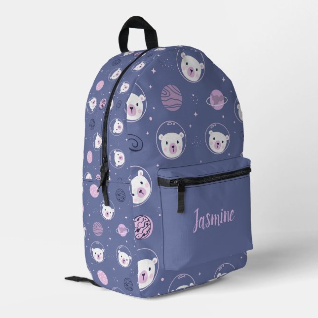 Space Bears Personalized Printed Backpack (Back Corner Left)