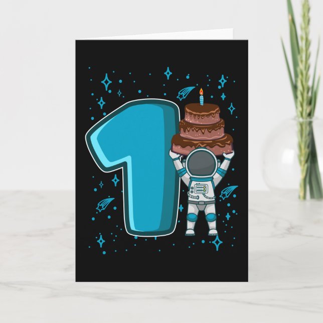 SPACE BIRTHDAY 1 1st Birthday 1 Year Old Toddler Card (Front)