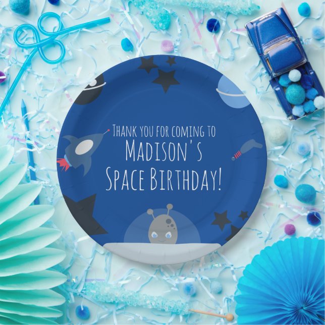 Space Birthday  Alien Themed Blue Paper Plates (Party)