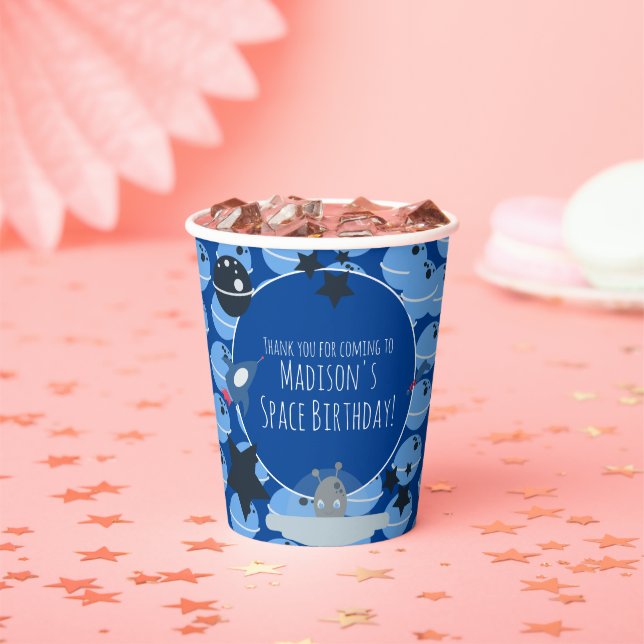 Space Birthday  Alien Themed Blue  Pattern Paper Cups (Insitu)