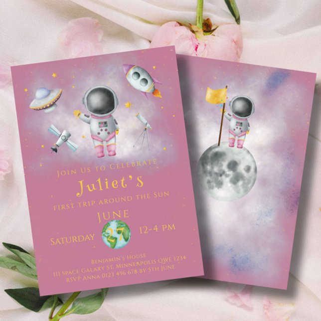 Space Birthday girl Astronaut rockets stars Party  Invitation (Creator Uploaded)