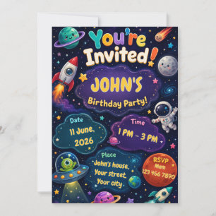 Space Birthday Invitation for Kids
