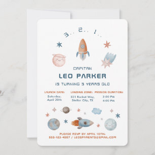 Space Birthday Invitation - Galaxy Rocket Theme II