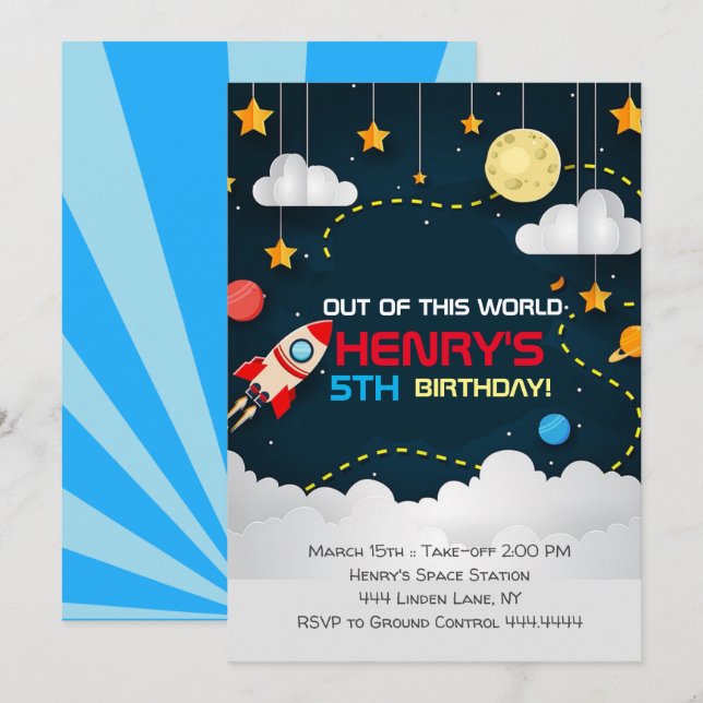 Space Birthday Invitation Outer space (Front/Back)