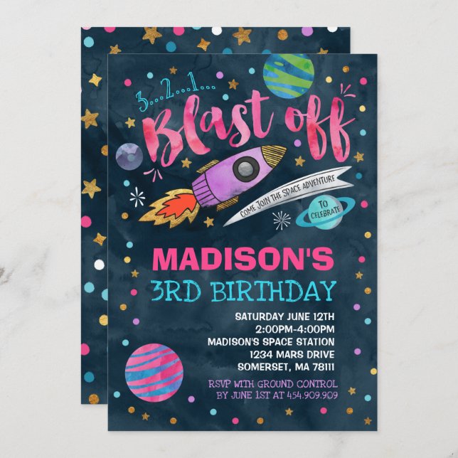 Space Birthday Invitation Outer Space Party (Front/Back)