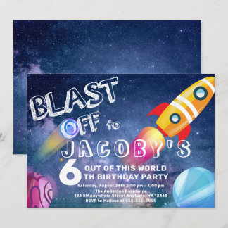 Space Birthday Outer Space Party Invitation