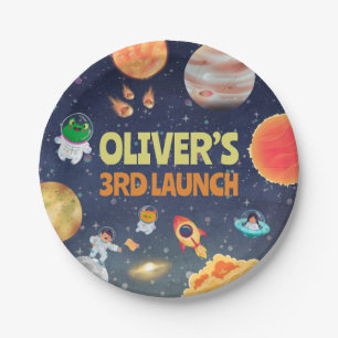 Space birthday paper plate