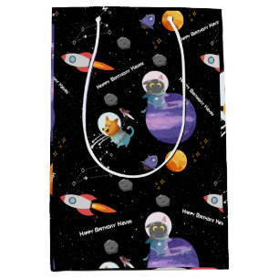 Space Birthday Party, Custom Text Medium Gift Bag